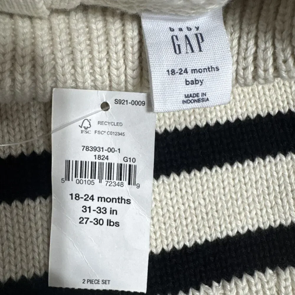Baby Gap 18-24 Months Striped Mock Neck Knit Sweater Back Button Pullover Beige
